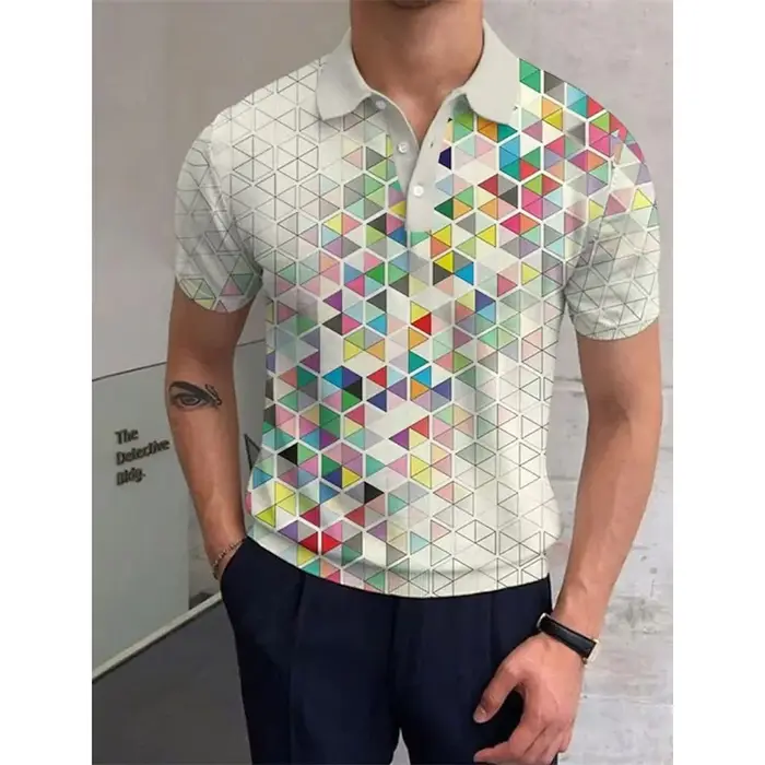 Polo graphique Icide optique pour hommes, t-shirts College 3D géométriques, haut à revers décontract