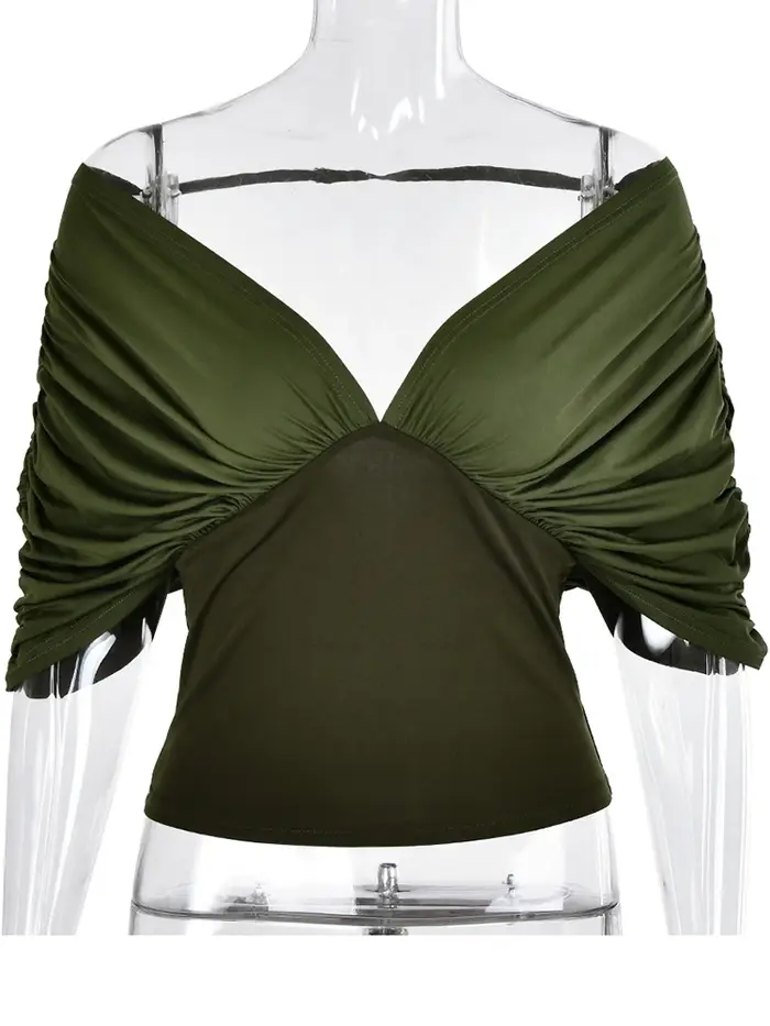 T-shirt femme JULISSA MO sexy à col en V profond et épaules dénudées, vert, manches courtes, dos nu,