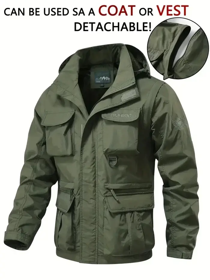 Veste à capuche imperméable et détachable pour hommes