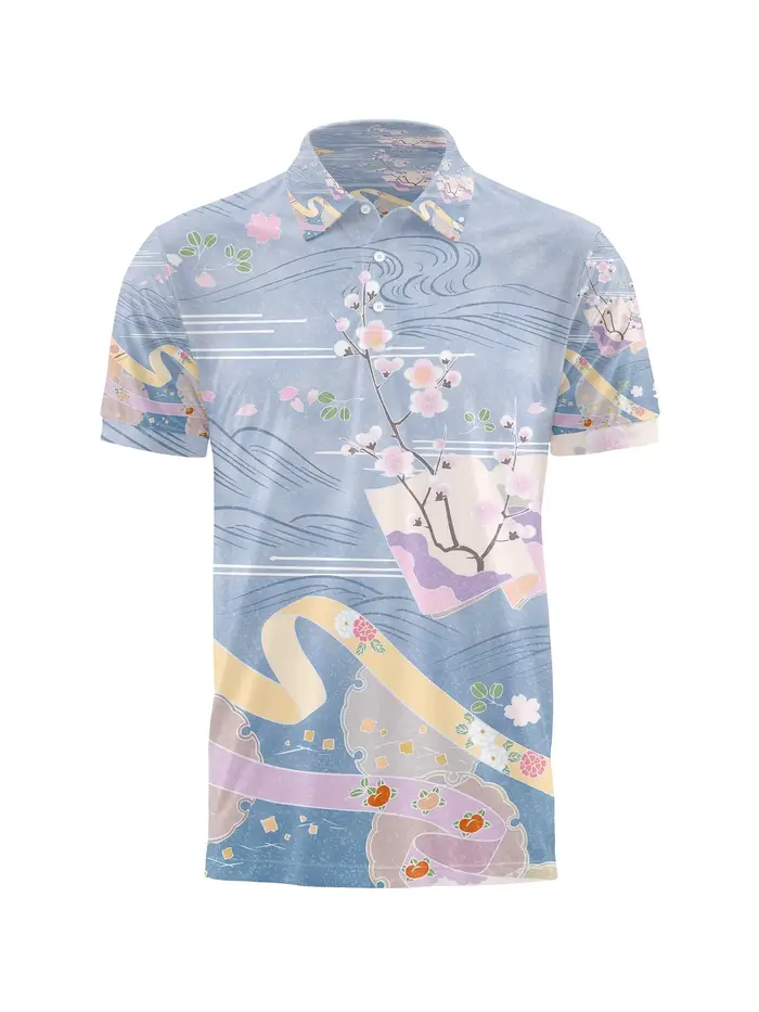Polo à motif de fleurs de cerisier japonais pour hommes et femmes