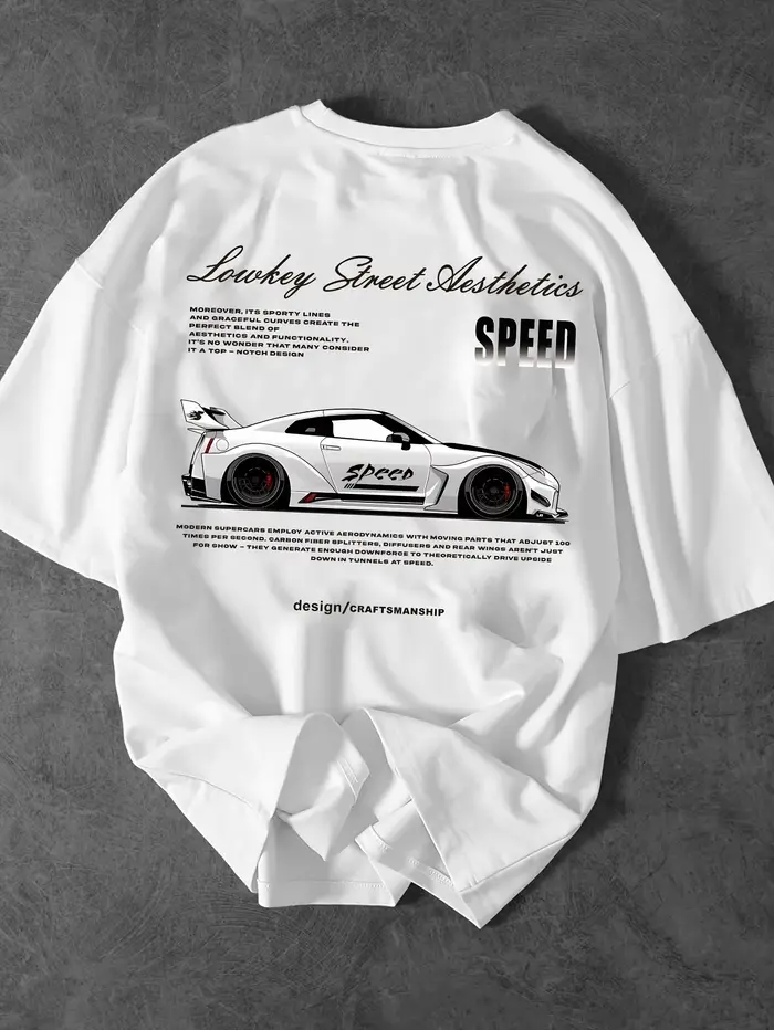 T-shirt pour homme en coton 100% doux de qualité supérieure avec imprimé de voiture de sport Lowride