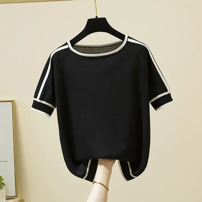 Camisetas Mujer nouveau mince tricoté T-Shirt femmes à manches courtes été hauts Femme vêtements ray
