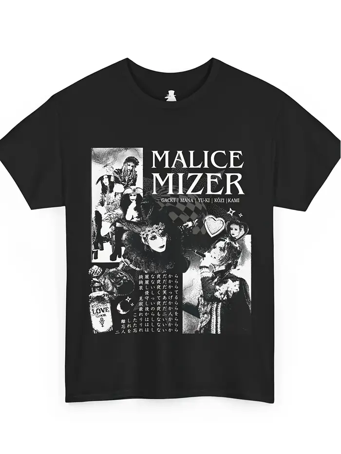 T-shirt Malicious Mizer クト Era avec paroles Moonlight Nocturne, T-shirt Visual J Rock Band, T-shirt