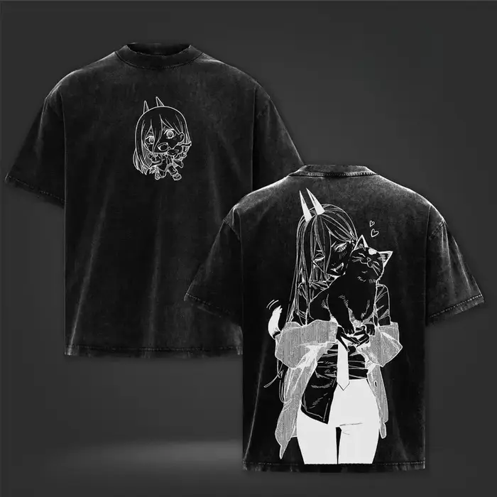 Anime chaud tronçonneuse homme puissance Kawaii impression T-shirt hommes femmes à manches courtes vêtements coton T-shirt rétro lavé T-shirt Manga hauts