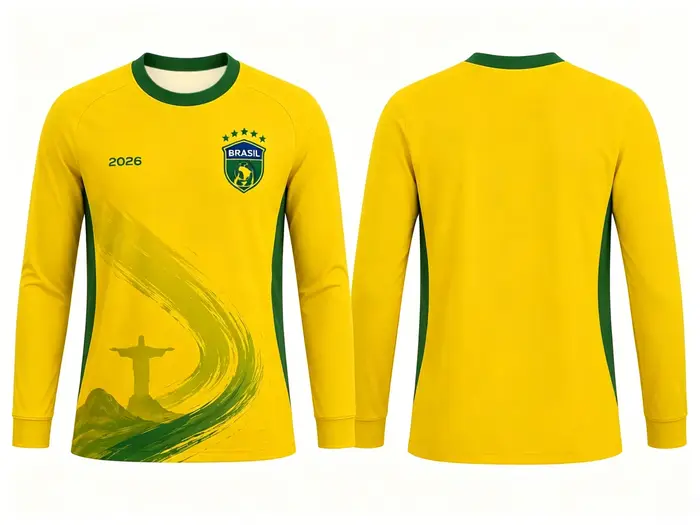 Nouveaux maillots de football à manches longues du Brésil pour hommes 2026 – Chemises de sport respirantes en mesh pour