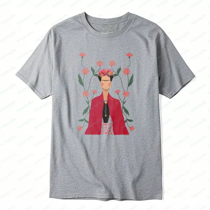 T-shirt en coton unisexe style bohème Frida Kahlo, motif floral artistique, élément floral, mode déc