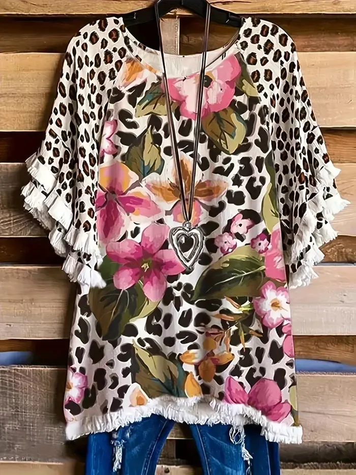 T-shirt à manches à volants en dentelle pour femmes
