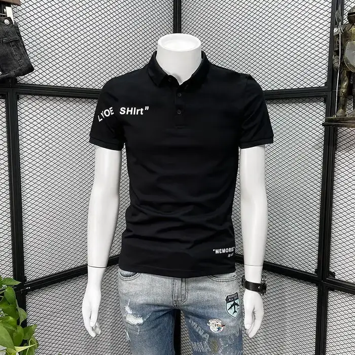 T-shirt en coton avec col pour hommes, Streetwear, Vêtements originaux, Uni, Kpop, Top, Alphabet, Po