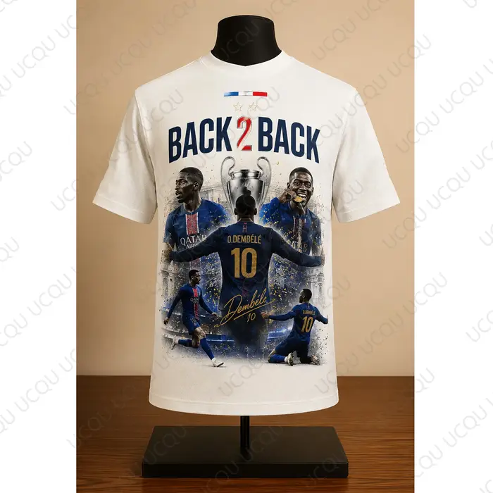 Nouveau T-shirt Dembélé Back 2 Back Champions Été 2026 – Célébration du Trophée de Football – Tee-sh