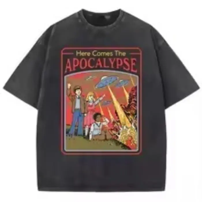 T-shirt vintage délavé avec imprimé soleil « Here Comes The Sun », T-shirt noir oversize rétro psychédélique, T-shirts graphiques Y2k