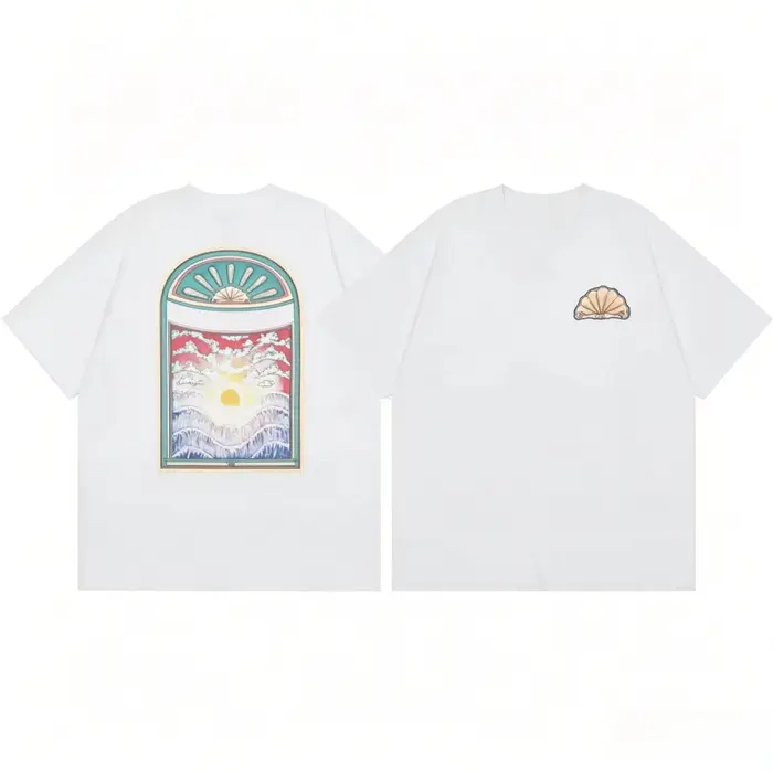 T-shirt en coton unisexe Minimal Casa Blanca avec imprimé bleu sur le devant et le dos
