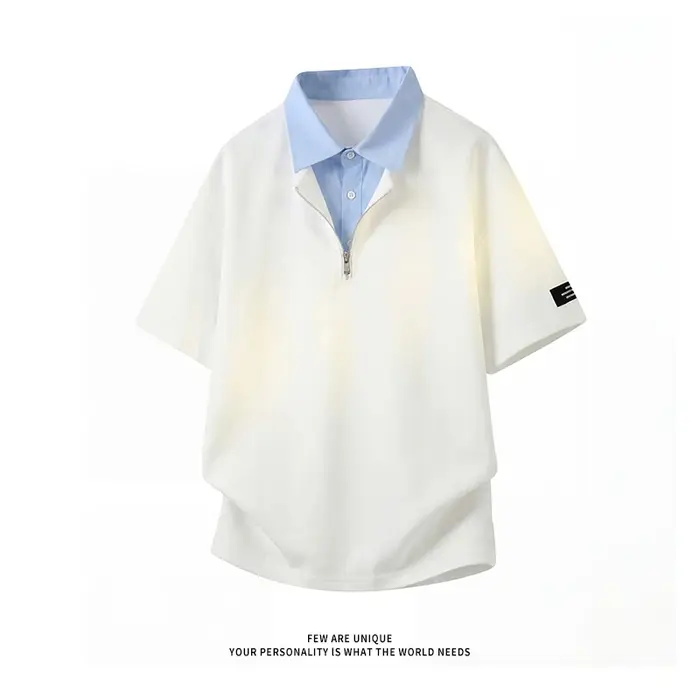 Chemises polo tendance à demi-zip bicolores pour hommes