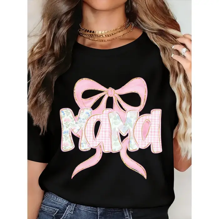 T-shirt rose à nœud imprimé MAMA