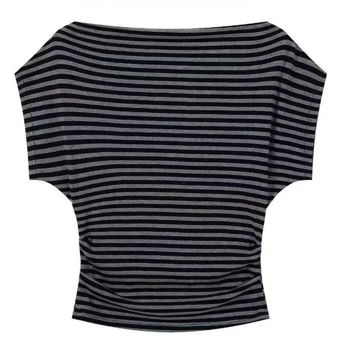 2025 vêtements pour femmes rayé t-shirts à manches courtes Slash cou décontracté Camisetas Ropa Muje