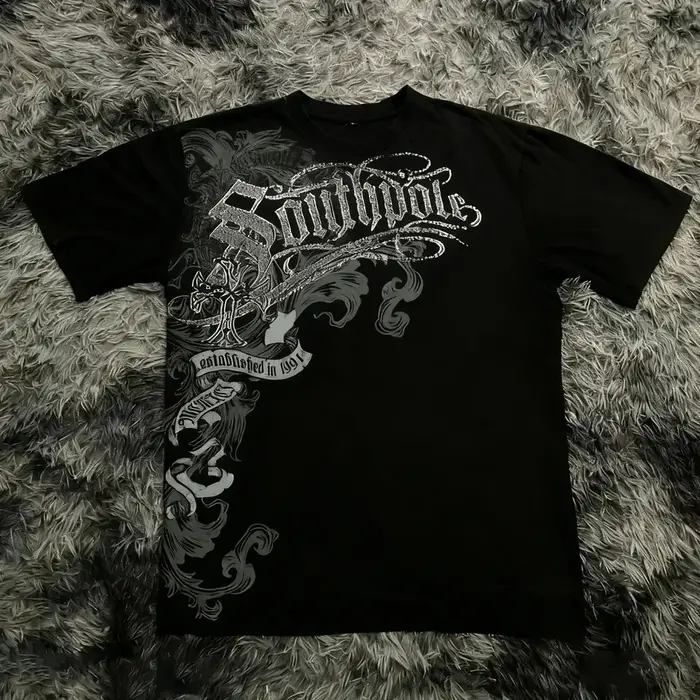 Classique Y2K Style gothique T-shirt imprimé surdimensionné T-shirt haute rue chemises gothique col 