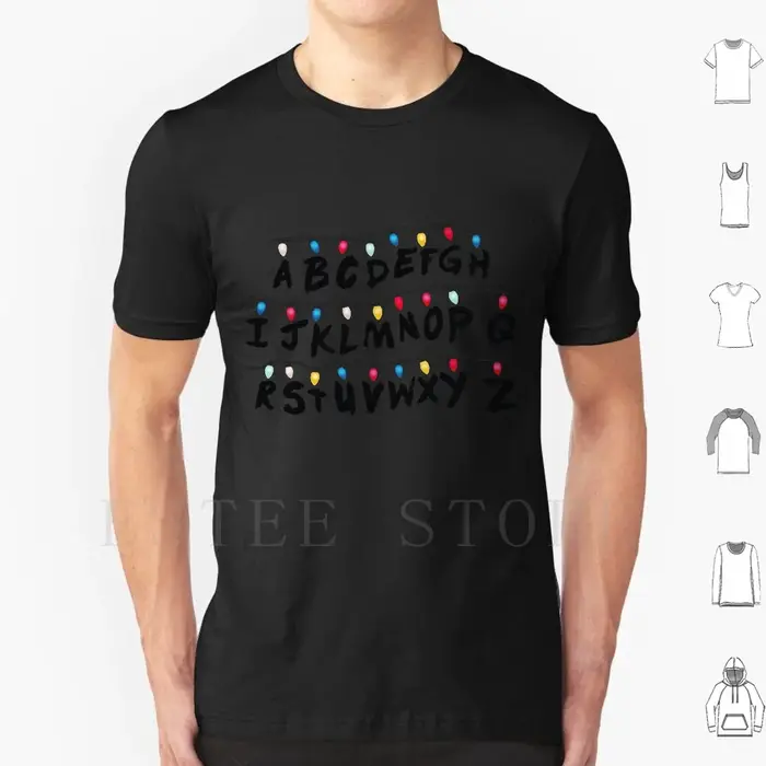 T-shirt avec lumières de noël étranges, en coton imprimé, lumières de noël