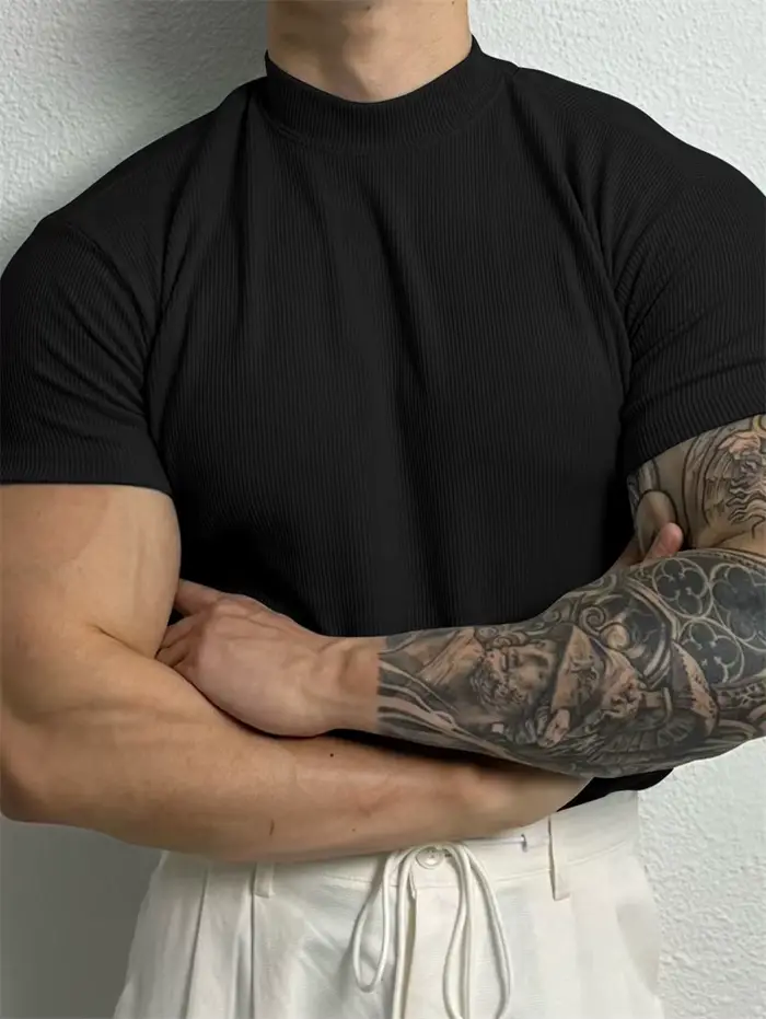 Printemps été mode hommes T-shirt petit col haut chemise à rayures à manches courtes
