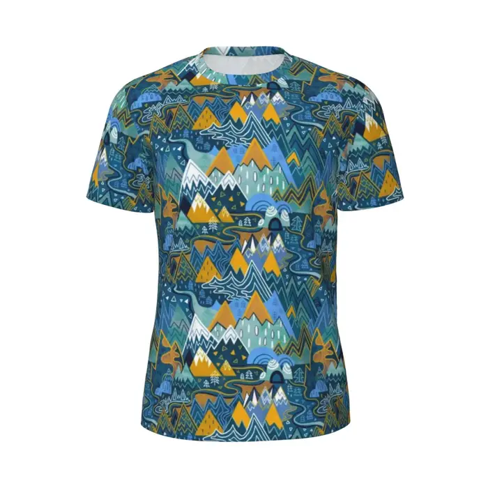 T-shirt de course rétro Maximalist Mountain Maze pour hommes, t-shirts Harajuku, vêtements grande ta