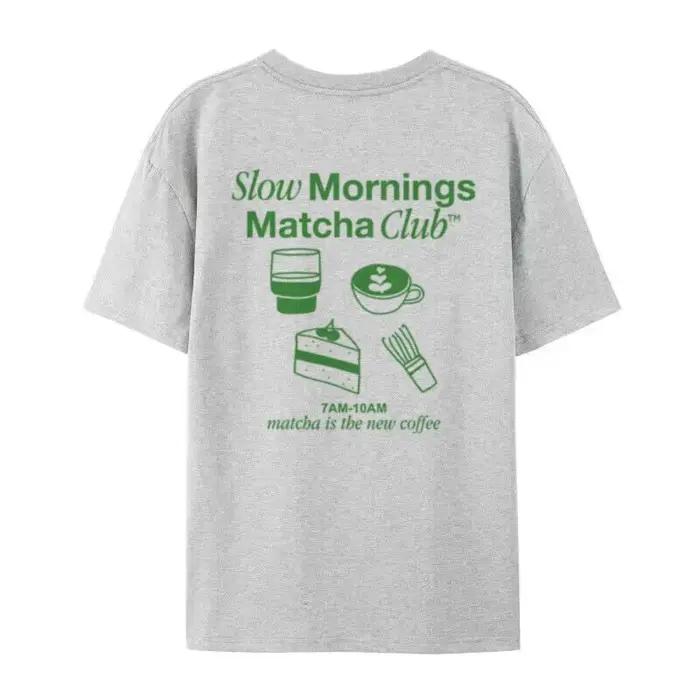 T-shirt imprimé Matcha Club au dos, motif gourmand tendance, coupe ample Y2K, streetwear unisexe, haut pour femme, mignon pour les amateurs de Matcha