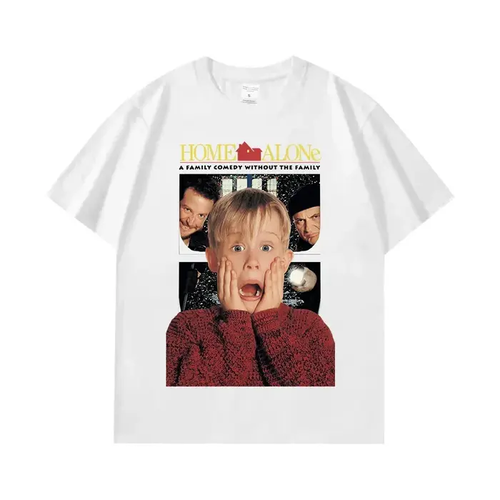 T-shirt graphique pour femme et homme, thème film de Noël 'Seul à la maison' et 'Kevin', en coton de