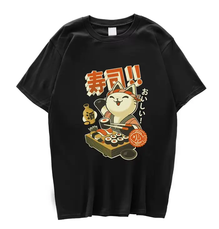 T-Shirt Manga Sushi Japonais pour Homme et Femme, en Coton, Streetwear, Harajuku, Esthétique, Mignon, Cool, Vintage, Anime