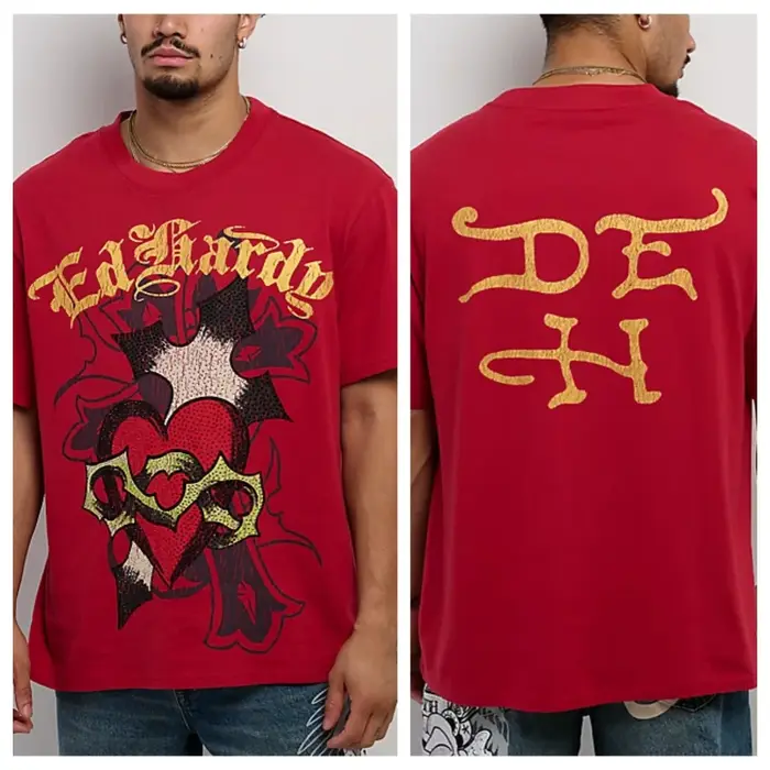 T-shirt en coton avec motif graphique Crouching Panther Ed Hardy Y2k Tattoo Art Street Trendy Brand pour hommes et