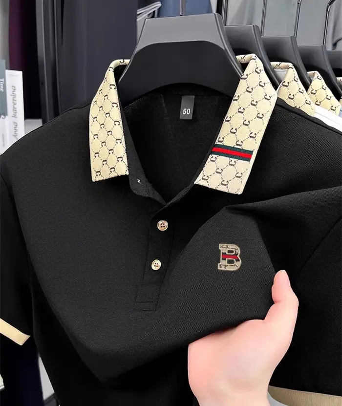 Marque de luxe B lettre en relief polo à manches courtes hommes été léger respirant nouvelle mode couleur bloquée revers T-shirt