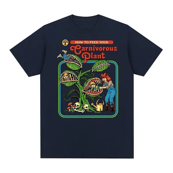 T-shirt Vintage Plante Carnivore en Coton Pur Respirant pour Homme