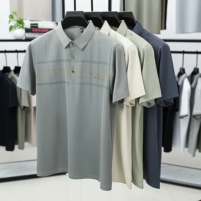 Polo à motif écossais pour hommes, tissu respirant à séchage rapide, haut à manches courtes et rever