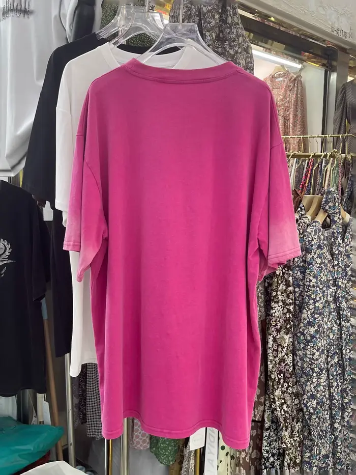 Rétro lavé strass T-shirt été femmes col rond manches courtes surdimensionné t-shirts femme mode hauts amples