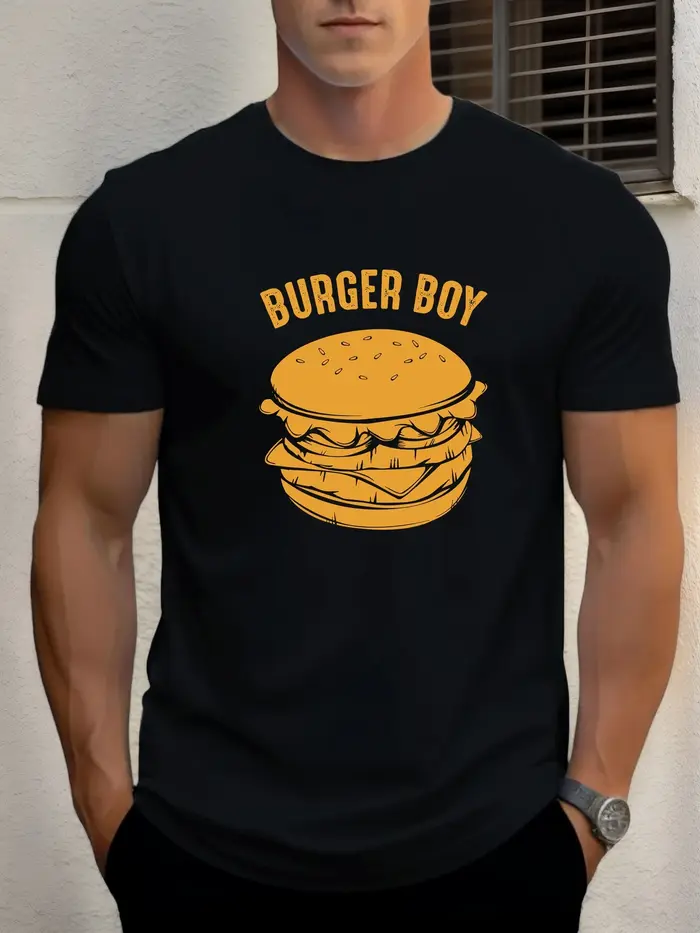T-Shirt à manches courtes pour hommes 100% coton doux respirant BURGER BOY Burger graphique col rond