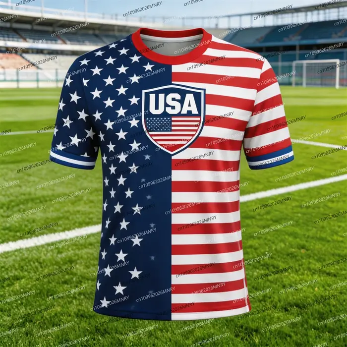 T-shirt Homme 2026 avec Emblème Drapeau Américain, Maillot de Football Américain, Vêtements pour Hom