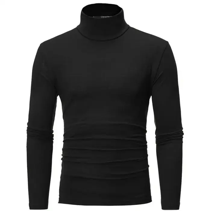 1/2 pièces automne hiver hommes col haut T-shirt coupe ajustée mode haute élastique à manches longue