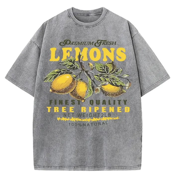 T-Shirts délavés pour femmes, imprimé de fruits de citrons frais de qualité supérieure, Y2K, confort