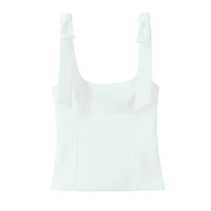 Femmes mode bretelles avec nœud ajusté débardeur col carré côté fermeture éclair femme Camis Mujer
