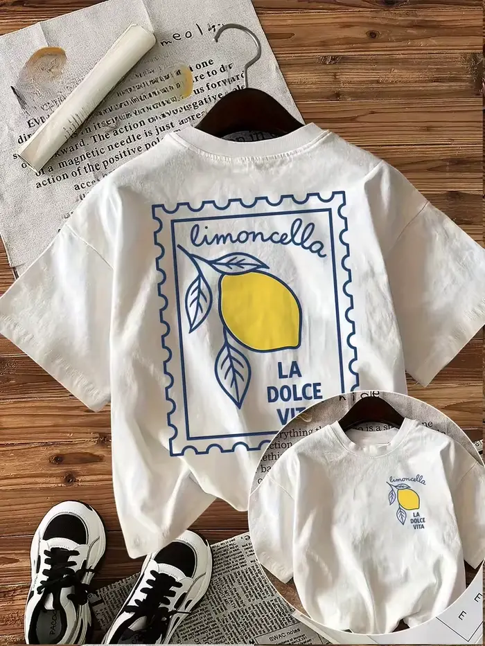 T-shirt pour femme, T-shirt à imprimé graphique citron vif, haut décontracté à manches courtes et co