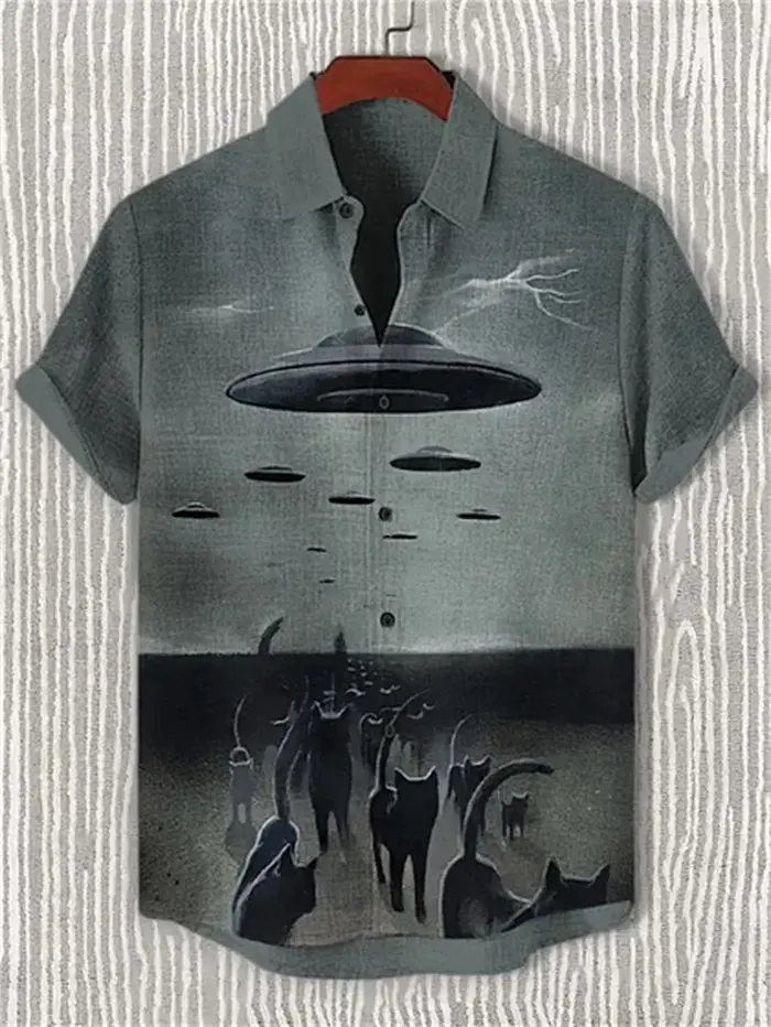 Chemise à manches courtes pour hommes vêtements en lin haut rétro illustration prune