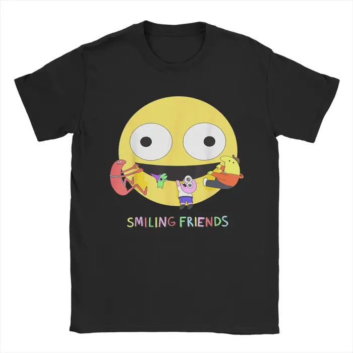 Smiling Friends Glep Flowers T-shirt en coton pour hommes, T-shirt cool à col rond, hauts à manches 