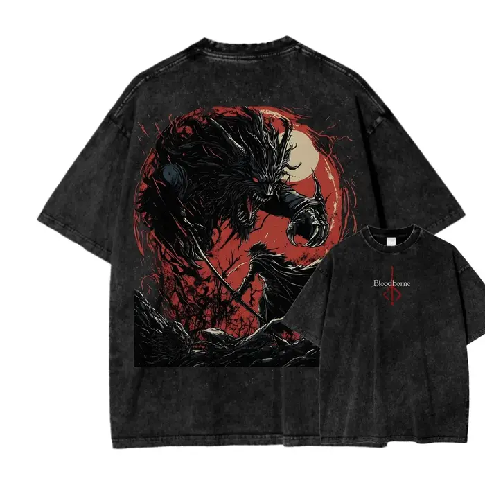 Nouveau T-shirt imprimé Bloodborne, jeu de rôle d'action tendance, style vintage délavé, en coton am