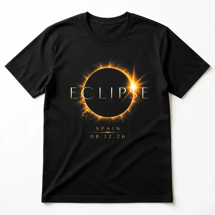 T-shirts décontractés à manches courtes et col rond, en pur coton, Eclipse solaire Espagne 08 12 26