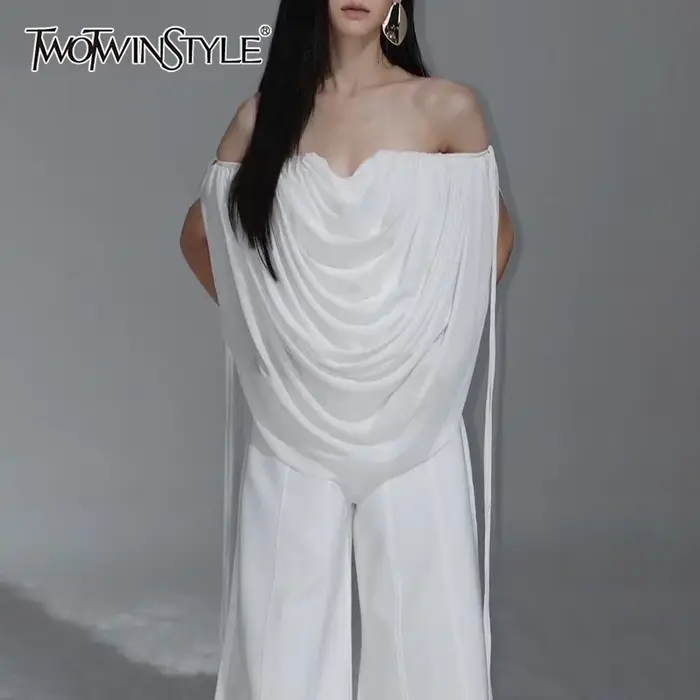 Chemise blanche à plis superposés TWOTWINSTYLE pour femme