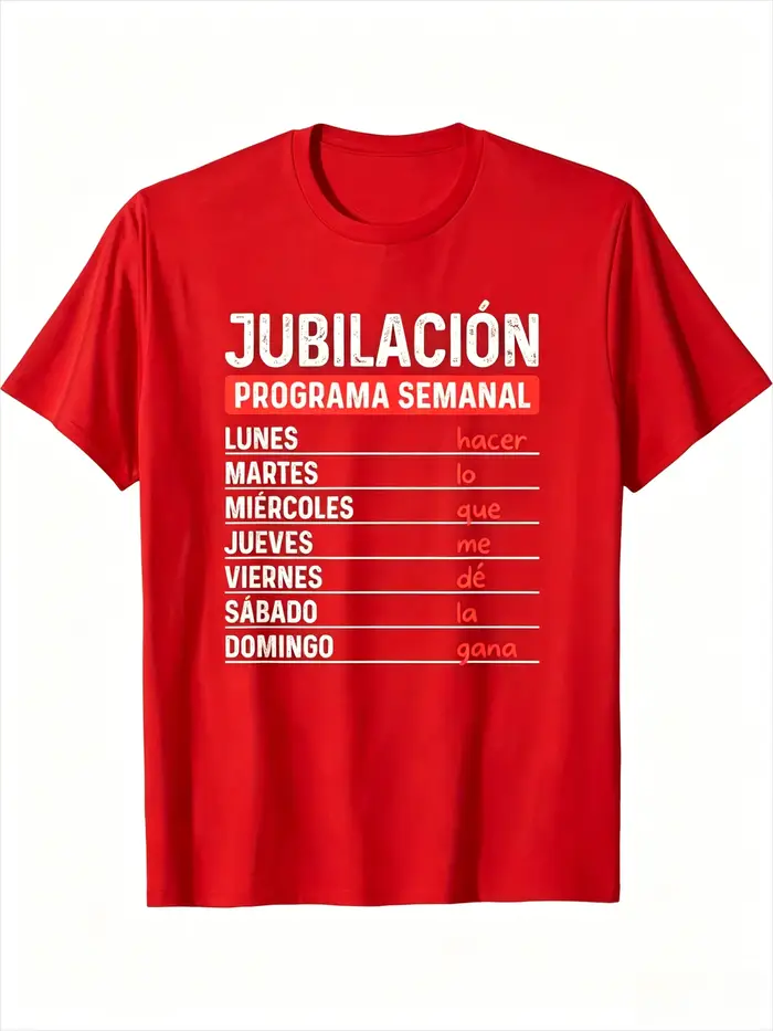 T-shirt pour homme avec citation amusante sur la retraite 2025 - Design Jubilacion, noir avec impression rouge et blanche, tee-shirt décontracté d'été pour les personnes en retraite