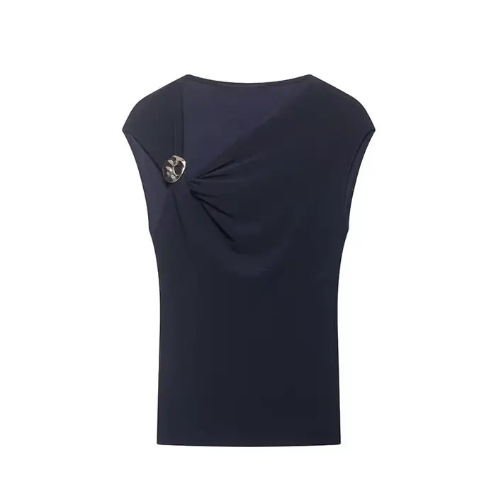 Haut plissé slim pour femme, nouvelle collection Printemps-Été 2026, style décontracté chic et origi