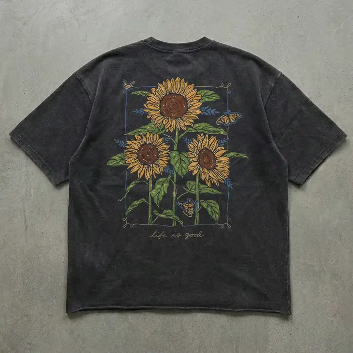 T-shirt délavé motif tournesol
