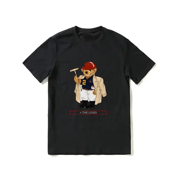 T-shirt Homme Noir à Manches Courtes 100% Coton Motif Ours Ralphs Cartoon, Style Hip Hop Streetwear