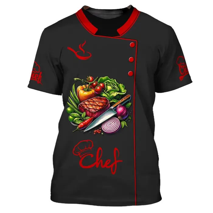 Chef travail T-shirt pour hommes personnalité motif col rond drôle t-shirts impression 3D mode
