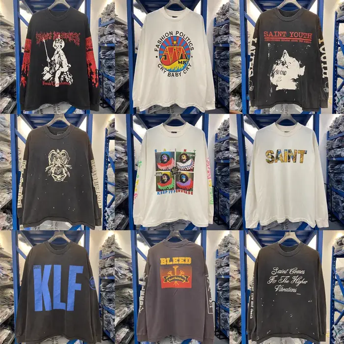 2025fw LS TEE manches longues SAINT t-shirt hommes femmes lavé tissu lourd