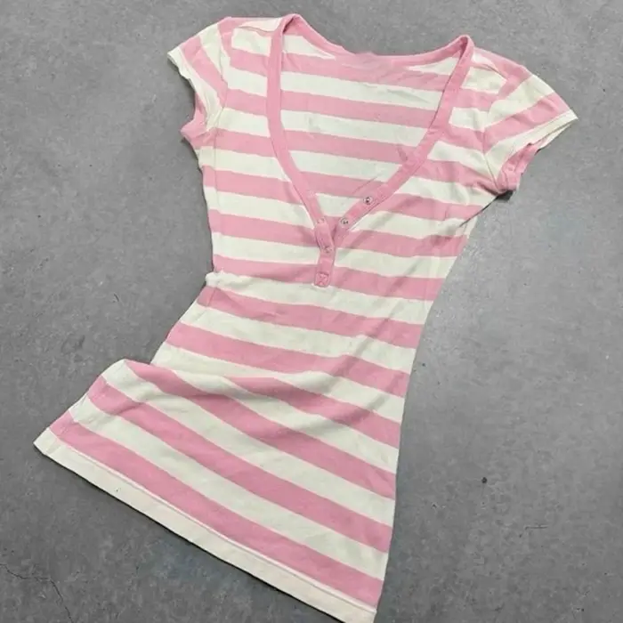 Motif à rayures décontracté hauts chic coton mode Y2K hauts mignon silm rock esthétique urbain emo f