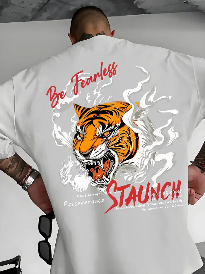 T-shirt col rond pour hommes, mode d'été, motif tigre en colère, Micro élastique, respirant, haut de