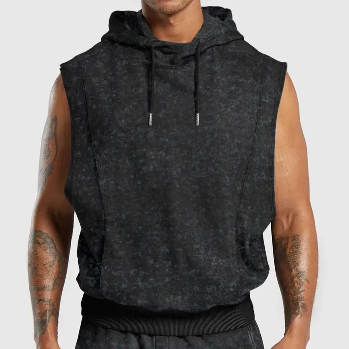 Débardeur à capuche rétro américain pour hommes, style streetwear vintage, décontracté et ample, t-s